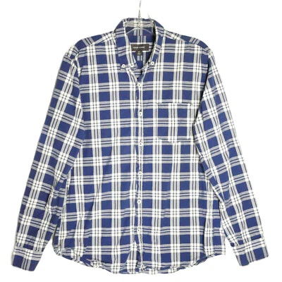 Camisa de vestir de manga larga a cuadros gris azul blanco con botones talla M de Adam Levine para hombre Foto 1 de 4