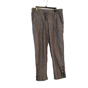 Coldwater Creek Linen Ankle Pants Blue Elastic Waist Button Accents Lagenlook - Picture 1 of 12