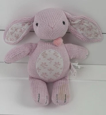 POTTERY BARN KIDS Pink Knit Bunny Rabbit Lovey Plush Stuffed Toy Floral - Flaw - Изображение 1 из 4