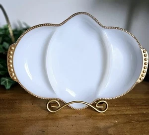 Anchor Hocking Fire King Geteilt Relish Servierplatte Milchglas Goldrand - Bild 1 von 6