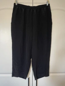 Bob Mackie Wearable Art Black Silk Capri Cropped Pants Pull On Elastic Waist 1X - Picture 1 of 9