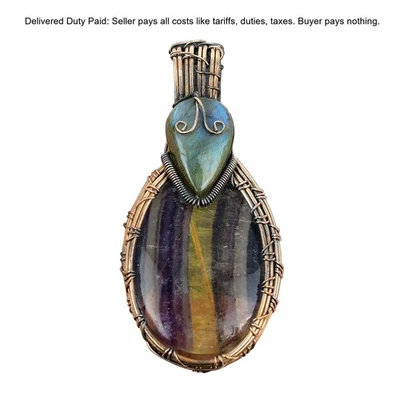 黑色星期五交易铜椭圆形多氟石拉长石吊坠珠宝首饰 — 第 1/4 张图片