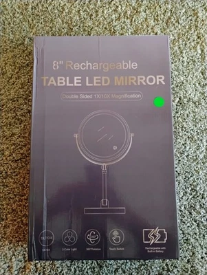 8-дюймовое двустороннее перезаряжаемое зеркало для макияжа со светодиодной подсветкой с увеличением 1x/10x - Изображение 1 из 4