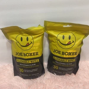 Joe Boxer Flushable Cleansing Wipes 30 Individually Wrapped Lot Of 2 NEW - Picture 1 of 7