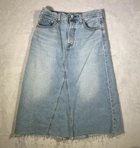 Levi's Midi Jean Skirt Womens 27 Blue Denim A Line High Waist Button Fly Cowgirl - Picture 1 of 12