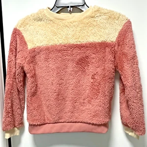 Kids Crew Neck Color Block Sherpa Fleece Fuzzy Pullover Long Sleeve Sweater - Picture 1 of 4