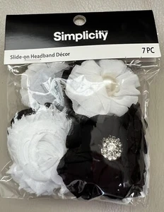 Simplicity Slide-On Headband Decor Kit White & Black Floral - Picture 1 of 3