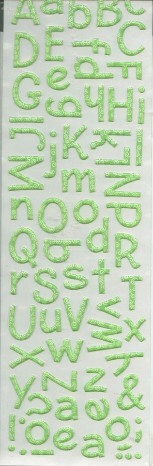 ALFABETO Verde Estampado Letras Estuche Inferior Superior Nube 9 Diseño Pegatinas Hinchadas Foto 1 de 1