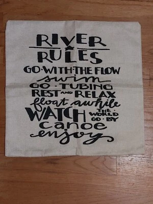 NEW River Rules Rustic Throw Pillow Zip Cover 17 x 17.5 Camping RV Cabin NWOT - Image 1 of 4