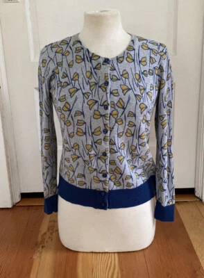 Cárdigan suéter floral gris 100 % algodón peinado de Hanna Andersson para mujer XS Foto 1 de 4