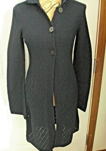 Dialogue Womens Long Cardigan Knit Sweater SZ Extra Small Navy Rayon/Wool Collar - Picture 1 of 12
