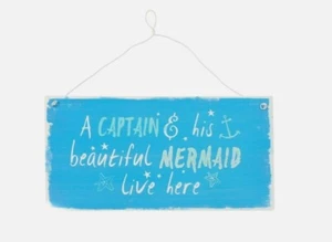 Captain Lives Here With His Beautiful Mermaid Metal Hanging Sign Plaque Glitter - Picture 1 of 3