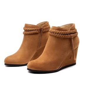 Women Fashion Booties Almond Toe Wedge Heel Zip Up Ankle Boots - Picture 1 of 11