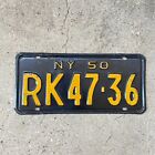 1950 New York License Plate RK 4736 DMV Clear YOM Ford Chevy Mercury Vintage Car