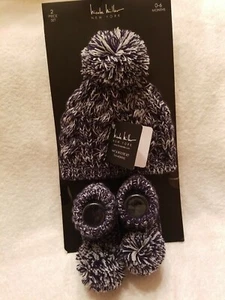 Nicole Miller Baby Cable Knit 2 Pc Set Hat And Booties 0-6 Mo NWT navy/white - Picture 1 of 6