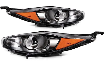 Pair Headlights Assembly For Ford Fiesta 2018-2014 Black Housing Left+Right Side - Image 1 of 4