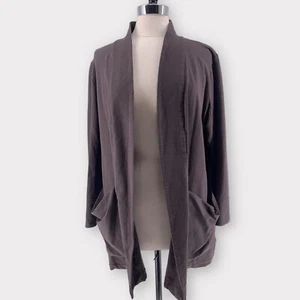Eileen Fisher Washable Stretch Crepe Open Long Blazer Slouch Pockets Brown XL - Picture 1 of 9
