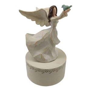 Moderne Spieluhr Engel in Kunstharz-Holzoptik mit Vogel unbekannter Gesang - Bild 1 von 11