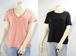 Ralph Lauren Sport Pair Women's T-Shirts XL SS Black Orange White Stripe V-Neck - Picture 1 of 9