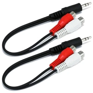 2x 6" 3.5mm AUX Stereo Audio Plug to 2 RCA L R Jacks Y Splitter Auxiliary Cable - Picture 1 of 3