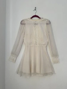 Dolce Vita Womens M White BabyDoll Lace Mini Dress Sheer Long Sleeve Pleated - Picture 1 of 3