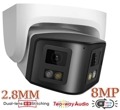Cámara IP IR a todo color lente doble panorámica 8MP 4K 180° POE detección de movimiento micrófono Foto 1 de 4
