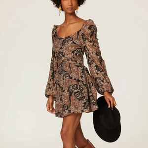 MinkPink Brown Paisley Fit Flare Mini Dress SMALL Ruched Boho Cotton Western - Picture 1 of 10