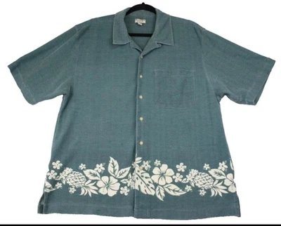 Bugle Boy Aloha Hawaiian Shirt Mens Large Camp Collar Pineapple Border Print - Image 1 of 4