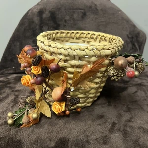 Vintage 5” Tall Decorated Basket Planter  - Picture 1 of 3