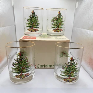 Spode Christmas Tree Double Old Fashioned Gläser 4er Set Goldrand Holiday Bar - Bild 1 von 12