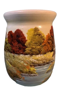 Vintage 1992 handbemalte Bauernhaus Steinzeug Keramik Vase signiert von M. Cahady 6 x4" - Bild 1 von 10