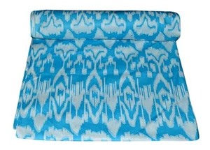 Indian Cotton Fabric 5 Meter Block Ikat Print Loose Turquoise Running Craft - Picture 1 of 5