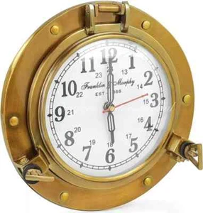 12" vintage ship working brass vintage home finish mounting clock wall porthole - Picture 1 of 4