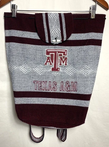 Texas A&M Logo Boho Drawstring Woven Backpack Maroon & White B5*H Cover