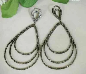 Pavé de Diamante 3 Capa Lágrima Forma Pera Colgante Clip Pendiente 925 Plata Ley - Imagen 1 de 4