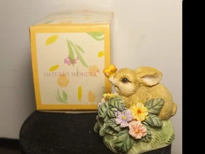 Vintage RUSS "Nature's Wonder" Bunny Butterfly Flowers Figurine #13977 RARE Box - Picture 1 of 17