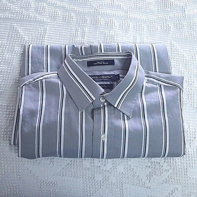 Daniel Cremieux Large Dress Shirt Mens Gray Wide Stripe 100% Cotton Taylored Fit - Image 1 of 4