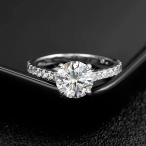 3CT Round Cut Moissanite Halo Wedding Ring Women 925 Silver 18K White Gold Plate - Picture 1 of 13