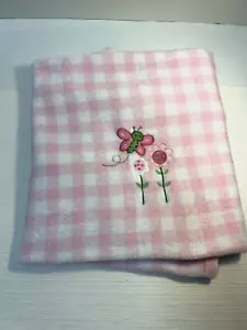 Carter's Pink White Butterfly Flower Gingham Plaid Fleece Blanket Checkered - Picture 1 of 7