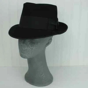 Vtg Dobbs Classic Black Hat Fedora Feather 5th Avenue NY Size 7 Made USA 1960s - Picture 1 of 9