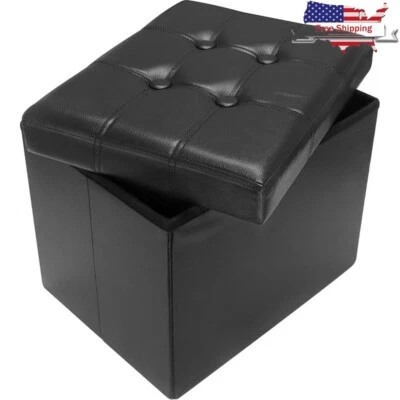 Folding Storage Ottoman Foot Rest Stool Leather Bench Space Saving Home Decor US - Image 1 of 4