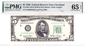 1950 $5 Federal Reserve Note Cleveland Wide II PMG Gem Unc 65EPQ #D40908386A