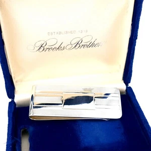 Polished Brooks Brothers Sterling Silver Engine Turned Strip Money Clip Holder - Picture 1 of 13