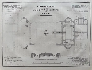 Estampado antiguo 1836; planta baja de los baños romanos, baño, Somerset - Imagen 1 de 2