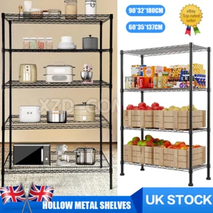 4/5 Tier Black Metal Storage Rack Shelving Wire Shelf Kitchen Office Unit Stand - Picture 1 of 14