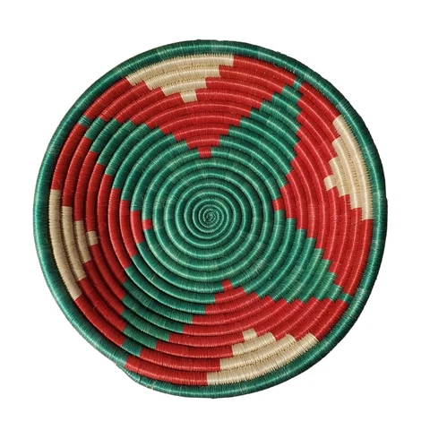 Basket Bowl Hand Woven? Coil Wall Hanger Red Green Christmas Soft Heavy Cover