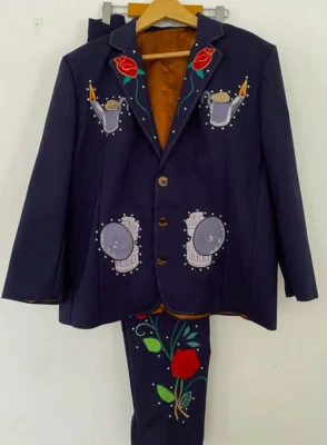 Hombres 2 Piezas Conjunto A Medida Floral Bordado Nudie Vaquero Occidental Cóctel Baile de graduación Foto 1 de 4