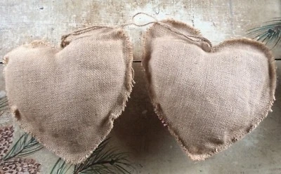 Set of 2 ~ Primitive Valentines Plump Burlap Heart Wall Tuck Bowl Filler - Image 1 of 2