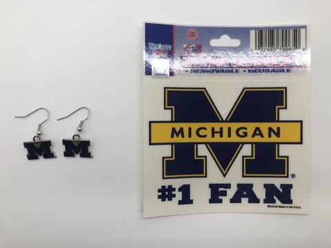 Michigan Wolverines Earrings Fan Pack - Earrings and Decal Cover