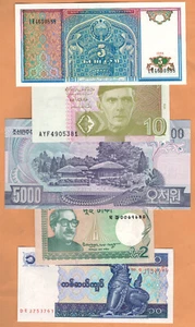 Lote de 5 billetes de papel moneda ASIA UNC #5 - Imagen 1 de 6